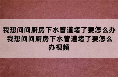 我想问问厨房下水管道堵了要怎么办 我想问问厨房下水管道堵了要怎么办视频